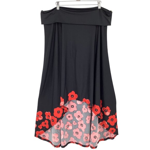 LuLaRoe Dresses & Skirts - LuLaRoe Black Floral High-Low Skirt 3XL Polyester/Spandex Beautiful Red Poppy